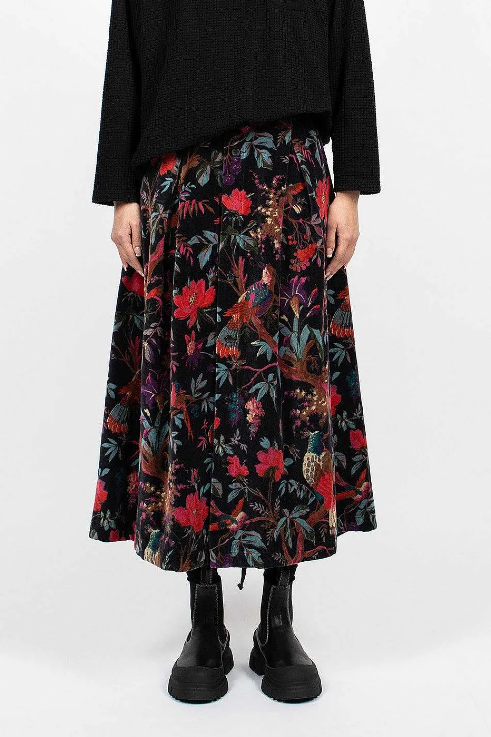 Engineered Garments FWK Tuck Velveteen Skirt Bird Print| Skirts
