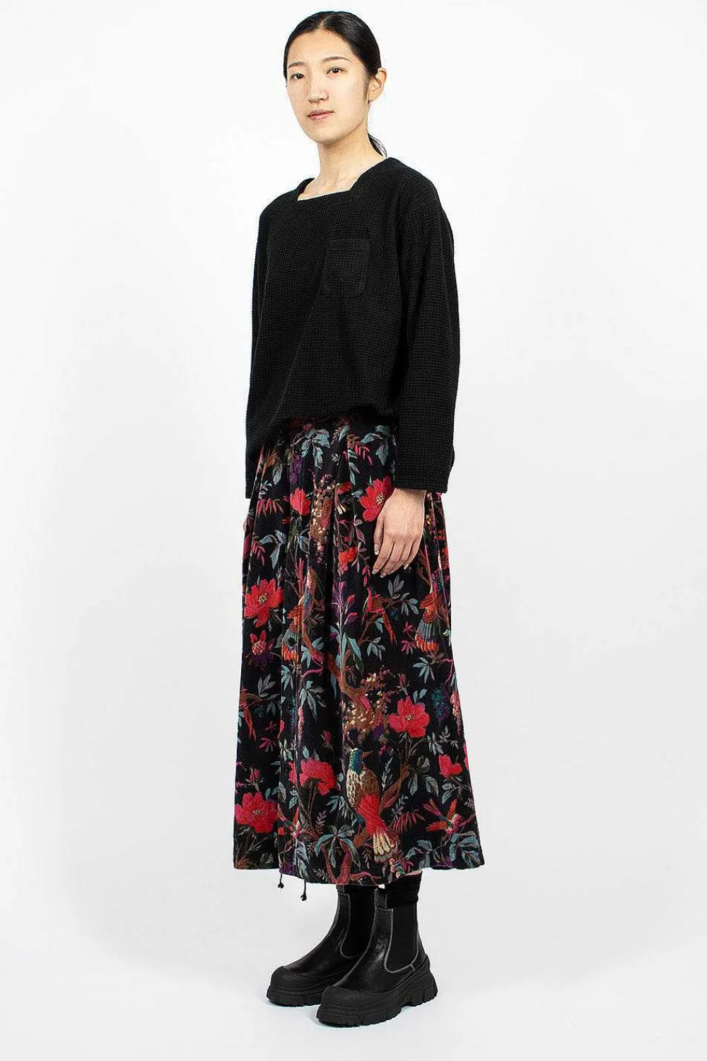 Engineered Garments FWK Tuck Velveteen Skirt Bird Print| Skirts