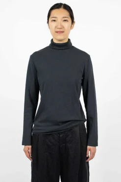 Black Crane Turtleneck Top Dark Navy| Tops