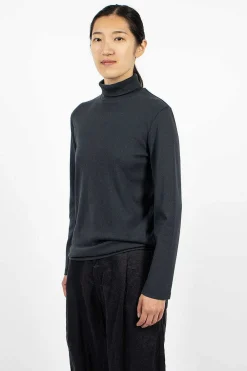 Black Crane Turtleneck Top Dark Navy| Tops
