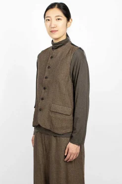 Vlas Blomme Two Tone Vest Brown Old Check| Outerwear