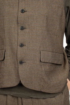 Vlas Blomme Two Tone Vest Brown Old Check| Outerwear