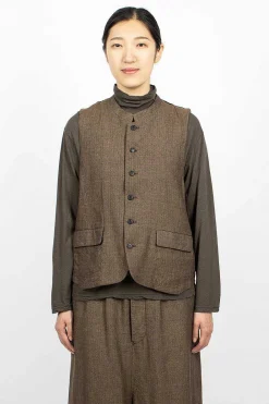 Vlas Blomme Two Tone Vest Brown Old Check| Outerwear