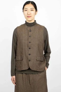 Vlas Blomme Two Tone Vest Brown Old Check| Outerwear