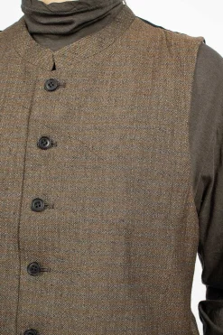 Vlas Blomme Two Tone Vest Brown Old Check| Outerwear