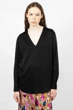 Dries Van Noten V Neck Blouse Black| Tops