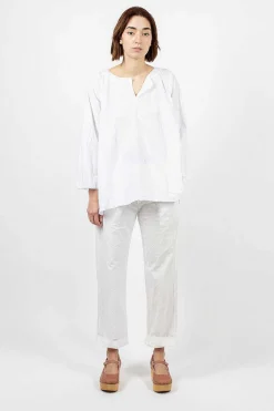 Daniela Gregis Washed Cotton Straight Leg Pant White| Trousers