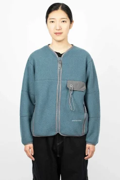 and wander Wool Fleece Cardigan Blue Grey| Outerwear