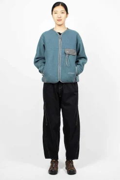 and wander Wool Fleece Cardigan Blue Grey| Outerwear