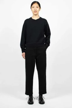 Margaret Howell Worn Linen Cotton Drill Trouser Black| Trousers